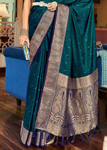 Load image into Gallery viewer, Prussian Blue Woven Two Tone Soft Silk Saree