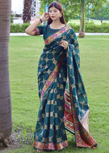Load image into Gallery viewer, Dark Teal Green Zari Woven Tussar Silk Saree with Designer Pallu