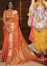 Load image into Gallery viewer, Reddish Orange Woven Soft Banarasi Silk Saree