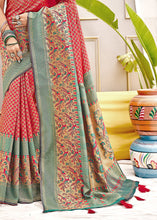 Load image into Gallery viewer, Tart Red Woven Silk Saree with Contrast Border &amp; Pallu