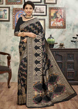 Load image into Gallery viewer, Midnight Black Sequence Zari Weaving Soft Silk Saree