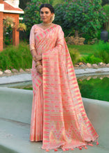 Load image into Gallery viewer, Peach Pink Zari Woven Floral Tussar Silk Saree