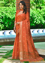 Load image into Gallery viewer, Rust Orange Woven Cotton Saree with Butti Overall
