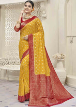 Load image into Gallery viewer, Honey Yellow Zari Woven Georgette Saree with Overall Butti work