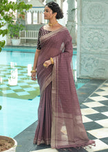 Load image into Gallery viewer, Mauve Purple Linen Saree having Zari Woven Checks