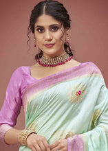 Load image into Gallery viewer, Light Green Zari Woven Silk Saree with Contrast Pallu &amp; Border