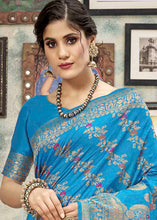 Load image into Gallery viewer, Cerulean Blue Sequence Zari Weaving Soft Silk Saree