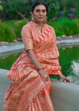 Load image into Gallery viewer, Pinkish Red Zari Woven Floral Tussar Silk Saree