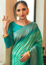 Load image into Gallery viewer, Jade Green South Silk Saree with all over Zari Woven Stripes