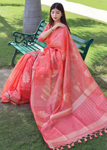 Load image into Gallery viewer, Rouge Pink Zari Woven Linen Silk Saree