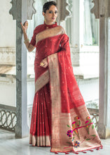 Load image into Gallery viewer, Light Maroon Red Zari Woven Tussar Silk Saree having Paithani Design Pallu