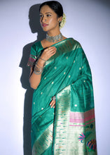 Load image into Gallery viewer, Jade Green Zari Woven Paithani Tussar Silk Saree
