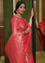 Load image into Gallery viewer, Bright Pink Woven Soft Banarasi Silk Saree