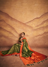 Load image into Gallery viewer, Moss Green Zari Woven Silk Saree
