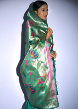 Load image into Gallery viewer, Jade Green Zari Woven Paithani Tussar Silk Saree