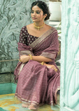 Load image into Gallery viewer, Mauve Purple Linen Saree having Zari Woven Checks