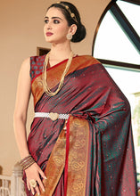 Load image into Gallery viewer, Rose Red Woven Two Tone Soft Silk Saree
