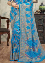 Load image into Gallery viewer, Cerulean Blue Sequence Zari Weaving Soft Silk Saree