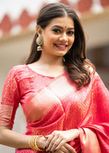 Load image into Gallery viewer, Cerise Pink Self Weaving Banarasi Silk Saree with Zari Border &amp; Pallu