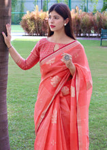 Load image into Gallery viewer, Rouge Pink Zari Woven Linen Silk Saree