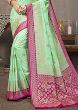 Load image into Gallery viewer, Mint Green Zari Woven Silk Saree with Contrast Pallu &amp; Border
