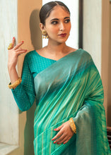 Load image into Gallery viewer, Jade Green South Silk Saree with all over Zari Woven Stripes