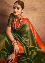 Load image into Gallery viewer, Moss Green Zari Woven Silk Saree