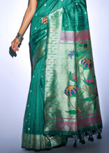Load image into Gallery viewer, Jade Green Zari Woven Paithani Tussar Silk Saree