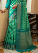 Load image into Gallery viewer, Jade Green South Silk Saree with all over Zari Woven Stripes