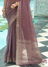 Load image into Gallery viewer, Mauve Purple Linen Saree having Zari Woven Checks