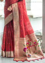Load image into Gallery viewer, Light Maroon Red Zari Woven Tussar Silk Saree having Paithani Design Pallu