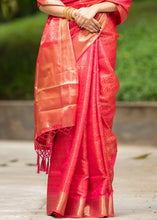 Load image into Gallery viewer, Cerise Pink Self Weaving Banarasi Silk Saree with Zari Border &amp; Pallu