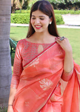 Load image into Gallery viewer, Rouge Pink Zari Woven Linen Silk Saree