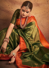 Load image into Gallery viewer, Moss Green Zari Woven Silk Saree