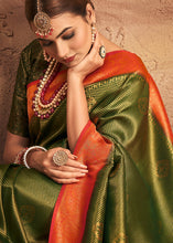 Load image into Gallery viewer, Moss Green Zari Woven Silk Saree