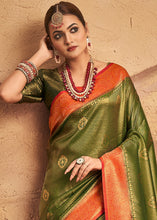 Load image into Gallery viewer, Moss Green Zari Woven Silk Saree
