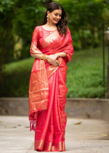 Load image into Gallery viewer, Cerise Pink Self Weaving Banarasi Silk Saree with Zari Border &amp; Pallu