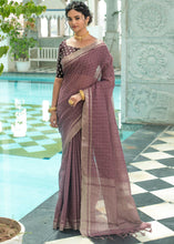 Load image into Gallery viewer, Mauve Purple Linen Saree having Zari Woven Checks