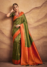 Load image into Gallery viewer, Moss Green Zari Woven Silk Saree