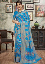 Load image into Gallery viewer, Cerulean Blue Sequence Zari Weaving Soft Silk Saree