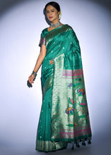 Load image into Gallery viewer, Jade Green Zari Woven Paithani Tussar Silk Saree