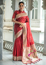 Load image into Gallery viewer, Light Maroon Red Zari Woven Tussar Silk Saree having Paithani Design Pallu