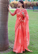 Load image into Gallery viewer, Rouge Pink Zari Woven Linen Silk Saree