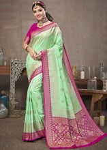 Load image into Gallery viewer, Mint Green Zari Woven Silk Saree with Contrast Pallu &amp; Border