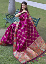 Load image into Gallery viewer, Magenta Purple Zari Woven Tussar Silk Saree with Designer Pallu