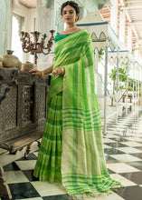 Load image into Gallery viewer, Shades Of Green Linen Saree having Zari Woven Stripes
