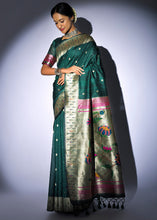 Load image into Gallery viewer, Sacramento Green Zari Woven Paithani Tussar Silk Saree