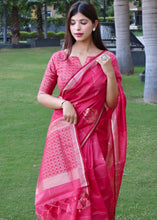 Load image into Gallery viewer, Raspberry Pink Zari Woven Linen Silk Saree