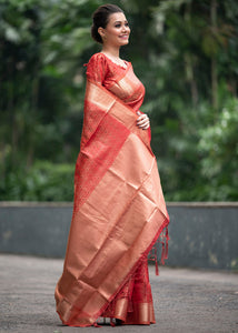 Imperial Red Self Weaving Banarasi Silk Saree with Zari Border & Pallu