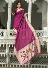 Load image into Gallery viewer, Lollipop Purple Zari Woven Tussar Silk Saree having Paithani Design Pallu
